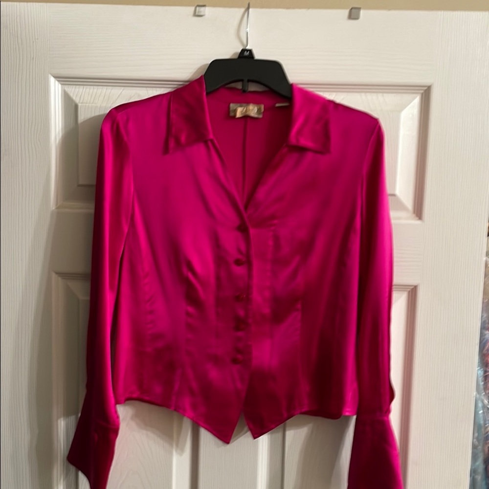 Vibrant Pink 100%silk Satin Blouse